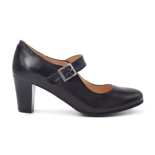Zapatos salones de mujer con tacón y sistema TOTAL FLEX , fabricados en piel color negro y plantilla de gel. Hechos en España 